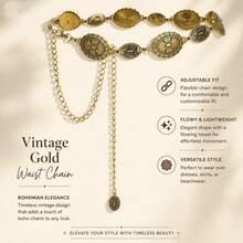 Punk Vintage Hollow Floral Rhombus Waist Chain, Zinc Alloy Thin Decorative Waist Belt, Versatile Body Chain, Suitable For Daily, Beach Wear, All Seasons - Gold - View 2