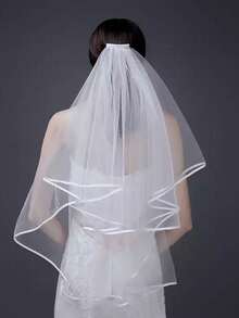1pc Affordable Pure White Soft Bow Bridal Veil, Tulle Wedding Headpiece, Matches Bridal Gown, Practical Bachelorette Party Bride Baptism Accessory, Elegant Women's Hair Accessory Headscarf, Suitable For Wedding Banquet Photography, Summer, White, Wedding, Hair Accessory - Veil - View 9