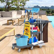 Techigher Commercial Cleaning Trolley With 95L Garbage Bag, Wheeled Cleaning Trolley With A Load Capacity Of Up To 136 Kg | Professional Service Trolley & Hotel Cleaning Trolley For Home, Hotel & Office - Grey - View 3