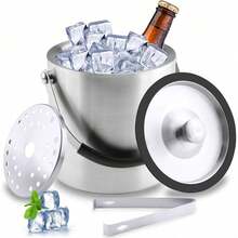 Secchiello ghiaccio 1,6L acciaio inox doppia parete isolato con coperchio pinzette e filtro per champagne cocktail bar domestico - Visualizzare 6