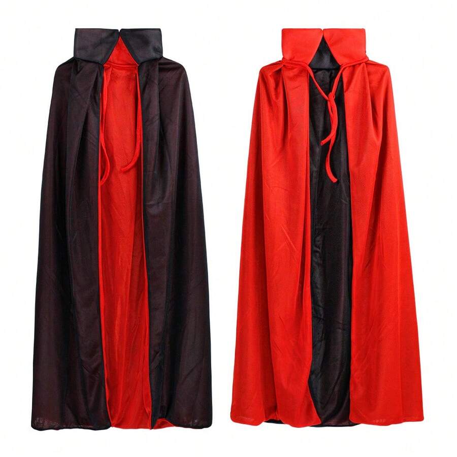 1pc Halloween Black Red Reversible Hooded Cape Unisex For Kids And Adults Medieval Wizard Vampire Cosplay Costume For Party Stage