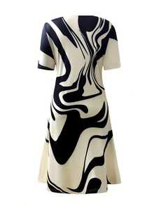 Plus Size Colorblock Casual Short Sleeve Dress, Spaghetti Strap Beach Holiday Dress, Suitable For Vacation, Daily, Party, Commute Elegant Summer - Champagne - View 2