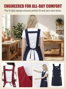 1pc Premium Kitchen Apron, Sweet Style, Workwear, Suitable For All Seasons Cooking, H-Shaped Widened Shoulder Strap Apron, Unisex, With Two Pockets, Suitable For Chefs Cooking, Gardening, Barbecue, Cafe, Painting, Baking, Hairdressing And Manicure - A - View 6