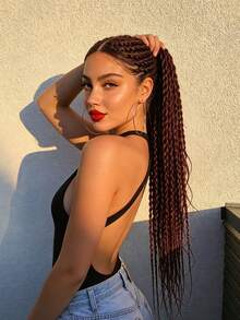 1pc 24 Inch Twisted Ponytail Wig, Heat Resistant Synthetic Hair - Multicolor - View 6