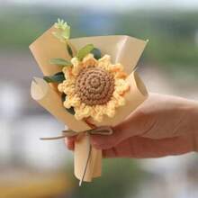 Handmade Crocheted Sunflower Mini Bouquet, Yarn Knitted Long-Lasting Without Wilting, Exquisite Kraft Paper Packaging, Suitable As Party Favor, Desk Decor, Gift Or Personal Use With Full Atmosphere - Multicolor - View 2
