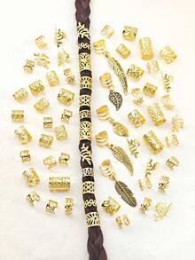 115Pcs Leaves Braid Clips Crystal Dreadlock Hair Accessories All Season Braid Beads Clips Cuffs Rings Hair Jewelry Gifts - Gold - View 3