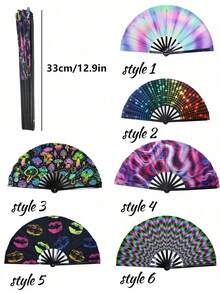 Fluorescent Kung Fu Fan - Essential For Music Festivals And Queuing, Suitable For Men And Women, With Excellent Glowing Effect. Perfect For Music Festivals, Stage Performances, Photography, Various Events, Parties, Graduation Ceremonies, Teacher's Day And Birthdays. A Perfect Gift For Friends And Family, Also Suitable For Music Festivals, Carnivals, Rainbow Themed Costumes, Disco Parties And Glow-In-The-Dark Parties. Lightweight And Portable. - Multicolor - View 10
