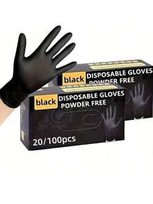 [Free Shipping] 20/100pcs Nitrile Gloves, Cleaning Gloves,Dishwashing Gloves,Household Cleaning Gloves,Disposable Nitrile Gloves,Black Gloves Disposable Nitrile Gloves Household Nitrile Gloves Powder-Free Nitrile Gloves Touchscreen Compatible Gloves - Black - View 2