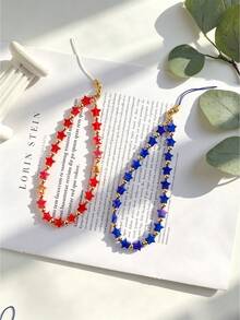 Pulseira Patriótica com Contas, Cordão de Telefone e Pingente de Bolsa com Contas Acrílicas em Estrela Vermelha, Branca e Azul, Pingente de Coração com Bandeira Americana, Dia da Independência - 2864 - Visão 6