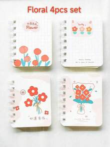 12pcs Floral Decorative Spiral Notebooks, Pocket Size Mini A7 Journal, Portable For Office Use - one-size - View 9