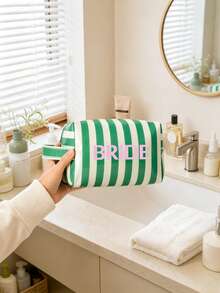 Women's Personalized Striped Makeup Bag, Customized Name Cosmetic Storage Bag, Fashion Travel Toiletry Organizer, Portable Toiletry Bag, Preppy Striped Storage Bag, Bridesmaid Gift, Beach Vacation Essential, Women's Birthday Gift - Multicolor - View 4
