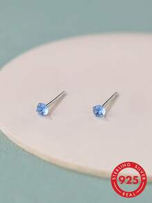 1 Pair S925 Sterling Silver Korean Ins Style Mini Single Diamond Stud Earrings For Women, Daily Casual Party Vacation Versatile Elegant Stackable Ear Hole Piercing Cartilage Studs Sweet Cute Personalized Exquisite Niche Fashion Jewelry - Diamond - View 3