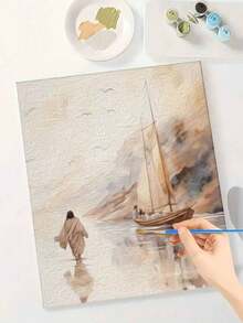 DIY 數位油畫套組－耶穌行走在水上，簡約無框 DIY 畫布藝術品，居家裝飾與創意禮物首選 - 彩色 - 查看 2