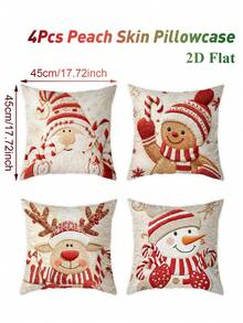 4pcs Christmas Pillowcases, Gnome & Gingerbread Man & Snowman & Reindeer Pattern, 45*45cm Peach Skin Velvet Decorative Pillowcases, Cushion Covers, Merry Christmas Holiday Decor, Home Decor, Room Decor (Pillow Insert Not Included) - Multicolor - View 13