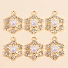 10Pcs Snowflake Series Pearl & Rhinestone Alloy Snowflake Pendants, Suitable For DIY Jewelry Making, Necklace Bracelet Earring Accessories, Christmas Holiday Decoration Gifts - Multicolor - View 13