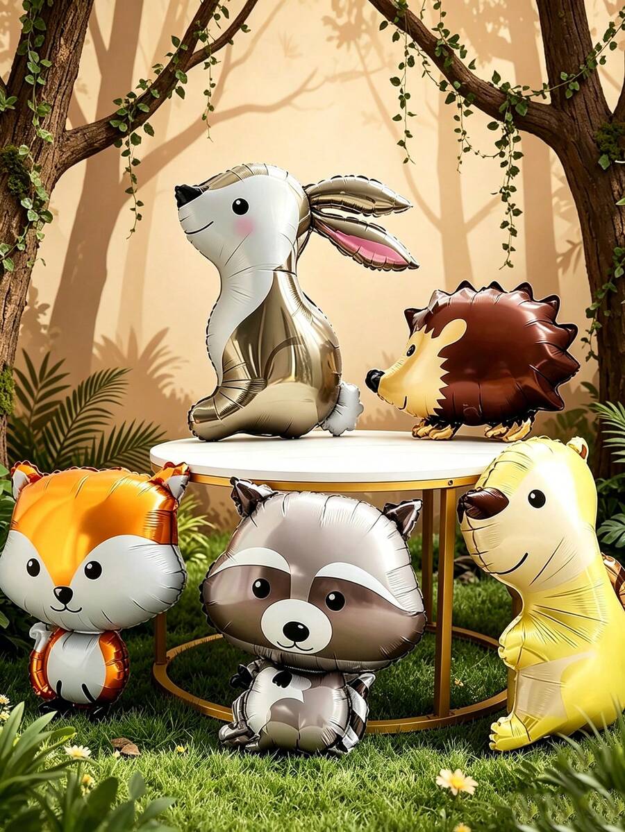 5pcs Cartoon New Animal Rabbit Fox Squirrel Hedgehog Raccoon Aluminum Foil Balloon Set For Birthday Party Decoration - View 1