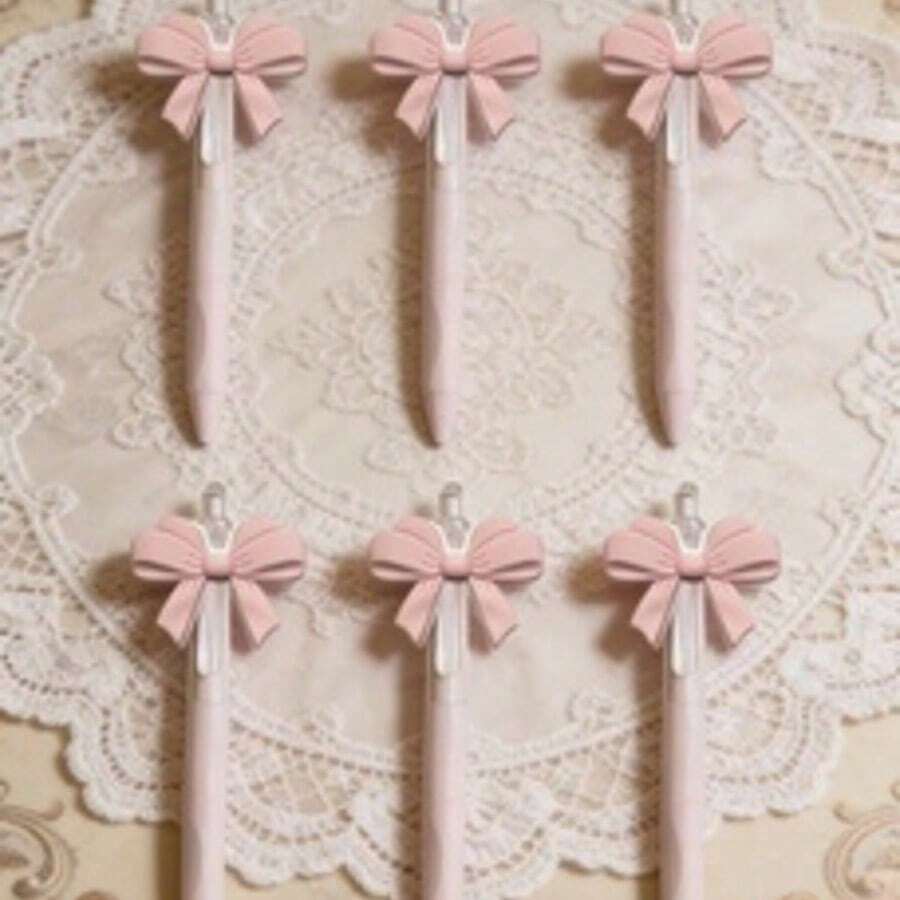 Aesthetic Kawaii Pink Bow Pens Cute Retractable Ballpoint Pen Set For Girls Soft Grip Smooth Writing School Office Supplies Coquette Desk Accessories Party Favor Gift - 1 - 查看 1