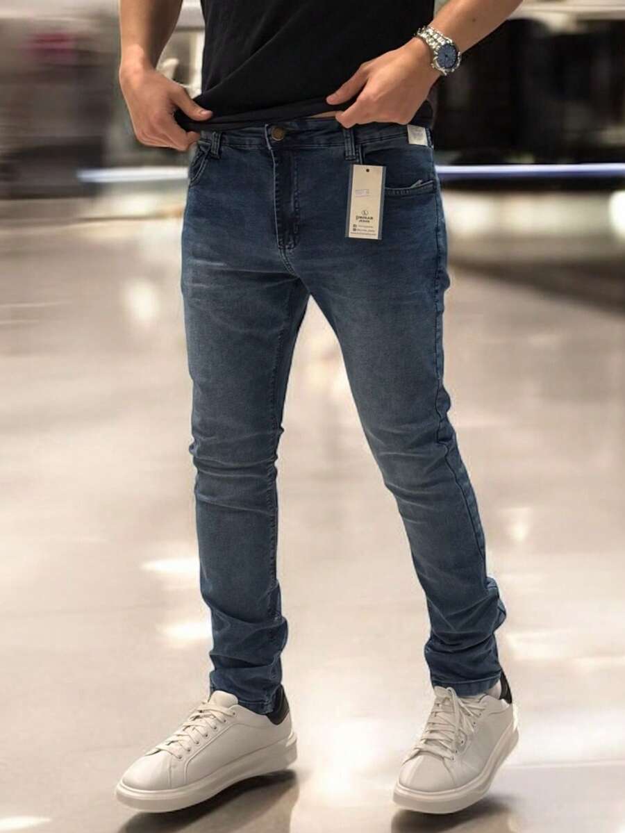 Men's Slim Fit Premium Denim Jeans With Elastane Lycra - 藍色馬貝拉 - 查看 1