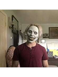 1pc Halloween Horror Mask - Smiling Little Devil White Demon Face, Durable Plastic, Perfect For Cosplay And Costume Accessories, Fun Accessory | Unique Design | Textured Finish - Multicolor - View 3