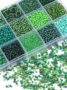Kit de fabricación de joyas DIY - Caja de 15 compartimentos con cuentas de vidrio de unicolor tipo arroz y tubo para pulseras y collares - Multicolor - Ver 3