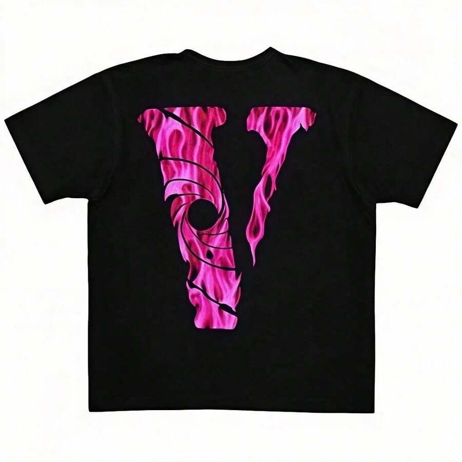 Camiseta unisex de manga corta estilo Y2K con estampado en forma de V, top de verano, ajuste holgado, algodón puro/transpirable/absorción de sudor, musero, verano hombre - Negro - Ver 1