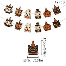 2 piezas Banderines de fiesta de Halloween con tema vintage, estilo de dibujos animados con calabaza, fantasma, gato negro, expresiones exageradas, decoración de fiesta de Halloween vintage, decoración de pared, decoración colgante para chimenea, decoración de habitación de Halloween, decoración universal para fiesta de Halloween - A - Ver 2