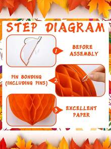 5pcs/1pc Autumn Acorn Honeycomb Paper Decorations, Autumn Thanksgiving And Halloween Decor, Suitable For Party Ceiling Decoration, Thanksgiving Props, Indoor Holiday Background Wall And Brown Orange Paper Lantern Decoration - Multicolor - View 9