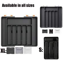 1pc Drawer Organizer, Expandable Kitchen Utensil Tray, Material Cutlery Holder, Adjustable Plastic Spoon Fork Knife Storage, Large Capacity Kitchen Utensil Accessories (Black, Grey, White) - Multicolor - View 3