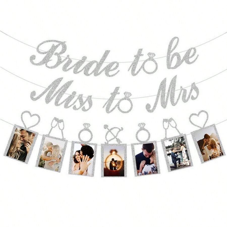Engagement Photo Frame Garland, Hanging Picture Banner With Frames For Wedding Party Decor, Photo Booth Props & Wall Backdrop - Silver Photo Banner Set - View 1