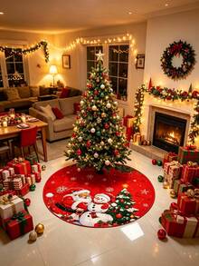 1pc 60/90cm Christmas Tree Skirt, Christmas Tree, Santa Claus, Snowman Pattern Christmas Tree Base Mat, Simple Christmas Carpet, Christmas Party Decoration, Christmas Tree Decoration, Christmas Tree Foot Mat, Christmas Room Decoration, Christmas Home Decor, 2027 New Year Decoration, Decorative Item, 2026 Christmas Decoration, Christmas Gift, Party Gift - Multicolor - View 9