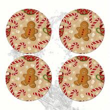 6pcs Christmas Themed Wooden Coaster Set, Classic Gingerbread Man Design Creates Holiday Atmosphere – Suitable For Restaurant, Living Room Or Tea Time Gathering – 10cm_3.9in, Tea Party Essential - Multicolor - View 10