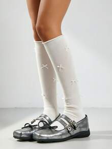 1/2 Paar graue Ballettsocken in Mittellänge, Schleifen-Slouch-Socken, weiße Kniestrümpfe mit umgeschlagener Kante, Schulanfang-Wadensocken für Damen - Verschiedenfarbig - Übersicht 5