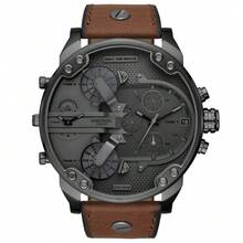 Men Diesel DZ7413Z Industrial Multi-Time Zone Wrist Watch, Grey Gradient Dial Calendar Retro Cowhide Band 3 Bar Hip Hop Fashion Quartz Watch - one-size - View 8