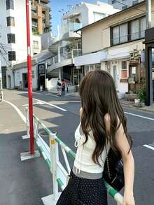 性感設計女款修身顯身材條紋拼接短版 2 合 1 吊帶背心上衣，夏季服飾，美學白色 - 白色 - 查看 5