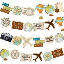Bộ 24 cờ treo tam giác chủ đề du lịch vintage, banner trang trí bản đồ thế giới phong cách du lịch cổ điển, banner tiệc nghỉ hưu phiêu lưu, phù hợp cho tiệc chủ đề và tiệc du lịch - Giương cao lá cờ - Xem 1