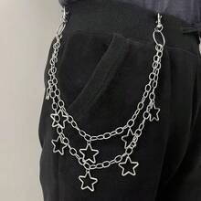 1件金色星星吊墜多層男士褲鏈，派對街頭嘻哈穿搭配件個性化金屬牛仔褲鏈 - 銀色 - 查看 2
