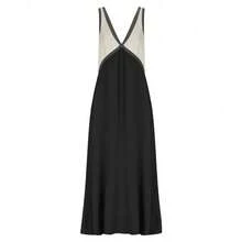 V-Neck Sleeveless Color Blocking Color Clash Swing Dress - 黑色 - 查看 1