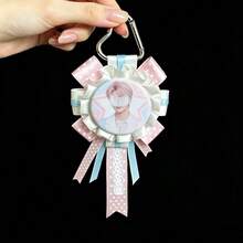 1pc Badge Decorated Flower Brooch Pin Keychain, Bag Charm Pendant, Ita Bag Decoration Accessory, Ribbon Lace Badge Display Accessory, Idol Decoration, Gift Accessory, Handmade Bow, Collectible Ribbon Fabric, Support Memorial Theme Festival Decoration Pendant - A - View 5