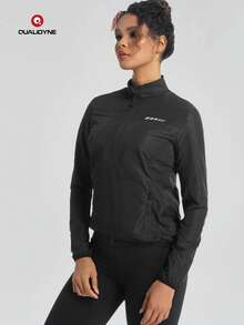 Qualicos Women's Full Zip Breathable Lightweight Cycling Jacket, Outdoor Sports Reflective Long Sleeve Sports Shirt With Reflective Strips And Back Pocket - Black - View 5