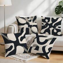 4pcs Black & White Fluid Geometric Abstract Pattern Pillow Covers Without Inserts, Single-Sided Printed Pillow Covers, Suitable For Living Room, Bedroom, Home Decor, All-Season Pillow Covers - Multicolor - View 9