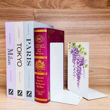 2 Pieces Book Holder, Metal Shelf, White Printed Decorative Shelf, Non Slip Heavy-Duty Shelf, Book, Magazine Or CD Storage Box, Suitable For Home And Office Use. - Printing - View 3