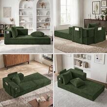 Sofá con cojín de compresión de 200 * 100 cm, sofá de suelo de baldosas de pana sin montaje con bolsillos de almacenamiento, sofá cama modular para salón o dormitorio. - Verde Oscuro - Ver 8
