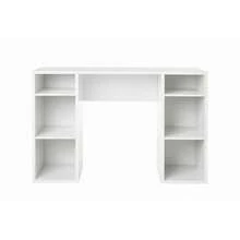 Computer Desk With 4-Cube Storage Shelves, Home Office Writing Desk With Built-In Bookcase, White Wood Finish - White Grain - View 1