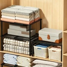 Foldable Closet Storage Organizer, Expandable & Stackable Wardrobe Rack With Tiered Shelves, Adjustable Clothing Storage System For Bedroom Closet, Kitchen, Bathroom, Office & Home Storage & Organization - View 4