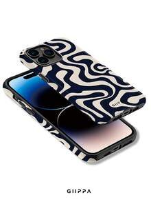 GIIPPA 1pc Deep Navy Blue Asymmetric Wave Pattern Design, Phone 17 Pro Max Phone Case, Compatible With Phone 16 Pro Max, 15 Pro Max, 14 Pro Max, Korean-Style High-End Fashionable And Fun Phone Case, Compatible With 11/12/13/14/15/16 Pro Max Plus, Elegant Design Suitable For Men And Women, Perfect Gift For Girlfriend On Christmas, Valentine's Day, Easter, Wedding Season And Birthday! - Multicolor - View 3