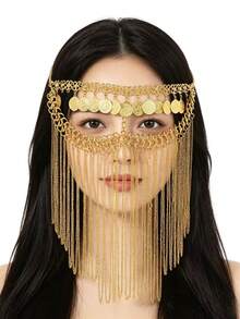 1 Pair Shiny Badge Bohemian Palace Style Iron Alloy Chain Decorated Face Mask,Halloween - Gold - View 6