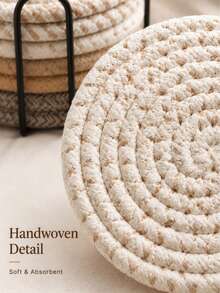 Minimalist Woven Coaster Set With Storage Rack, 4-Color Absorbent Drink Coasters, Heat-Resistant Thickened Insulation Pads, Suitable For Coffee Cups, Mugs And Glass Cups, Kitchen Tabletop Protection And Home Decor - Multicolor - View 9