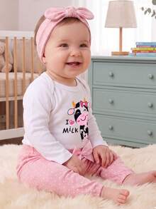 Kit Conjunto Menina Fofo Algodão Body Calça Frufru Meia Estação Faixa Roupinha Moda Bebê Infantil - Longo Unicórnio/ Frufru Rosa/ Faixa - Visão 4