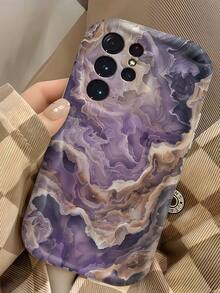 奶油多巴胺波浪荷葉邊軟 TPU 紋理創意大理石紋手機殼，適用 Galaxy S21 S22 S23 S24 S25 S26/Honor 及其他機型 - 白色 - 查看 2