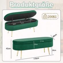 Multifunctional Storage Bench, Soft Chenille Fabric, Wooden Legs, Solid Wood Frame, 20L Storage Space, 110x40x42cm, For Bedroom, Living Room, Shoe Bench, Hallway - 墨綠色 - 查看 2